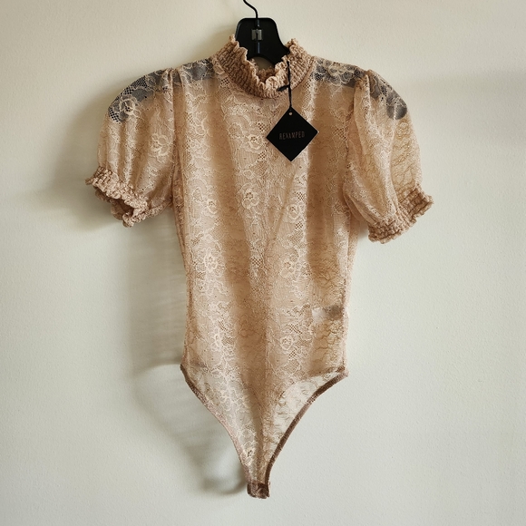 Revamped Tops - NWT Revamped XS lace bodysuit, pink/nude